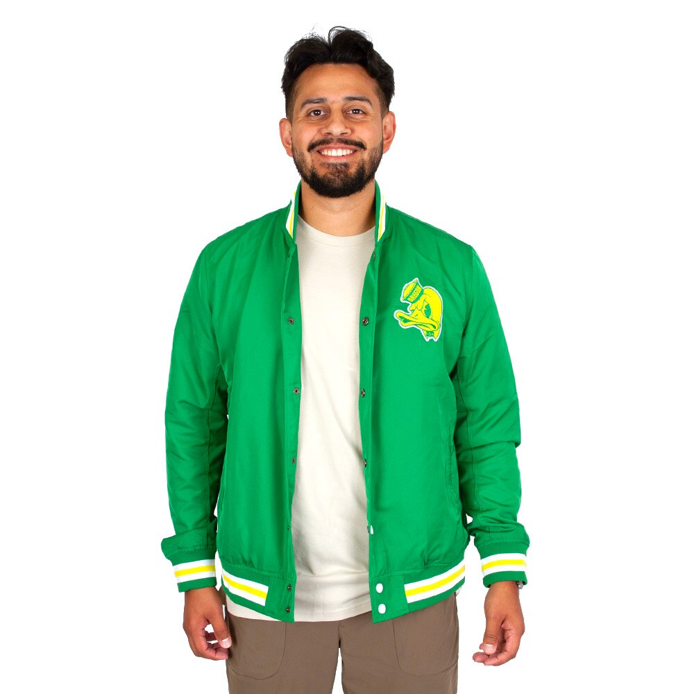 Arched Oregon, Green, Coat/Jacket, Polyester, Men, Unisex, Football, Homefield, Bomber style, Stripe cuff, 40's Duck Head, Snap Front, 923545